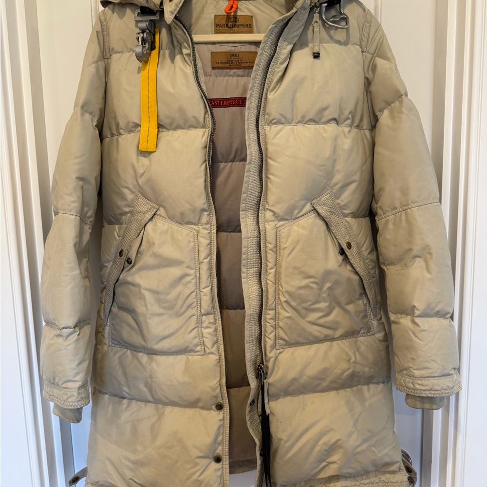 PARAJUMPERS PJS “Masterpiece Series” down filled long coat, size Small. Gorsuch